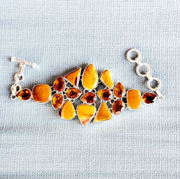 New Mookaite & Citrine 925 Silver Statement Bracelet. - Picture 5 of 13